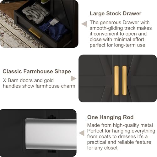 Baborokic Metal Wardrobe Cabinet with Hanging Rod,71" Armoire Wardrobe Closet with Adjustable Shelves,Farmhouse Steel Clothing Storage Cabinets for Bedroom,Office,Laundry Room Black - Image 6