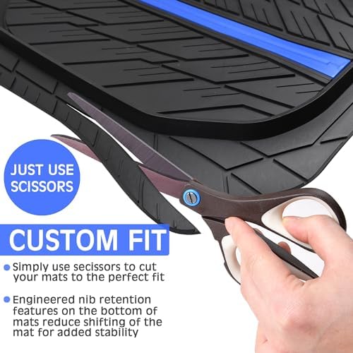 CAR PASS Tire Tread DeepDish Rubber Floor Mats for car Heavy Duty car mats All Weather, Universal XL~M Trim to Fit for Truck SUV Vehicle Automotive, Waterproof car mats 3 Piece(Blue Black) - Image 5