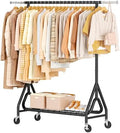 Heavy Duty Garment Rack, Metal Clothes Rack Load 450 LBS, Rolling Clothing Racks for Hanging Clothes with Lockable Wheels, Wardrobe Closet Coat Racks for Bedroom, Black by JIEJIERUI