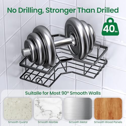 Adhesive Shower Caddy, 6 Pack Corner Bath Organizer, Rustproof Stainless Steel Shower Shelves with Large Capacity, No Drilling Shelves for Bathroom Storage, Home, Kitchen Decor - Image 3