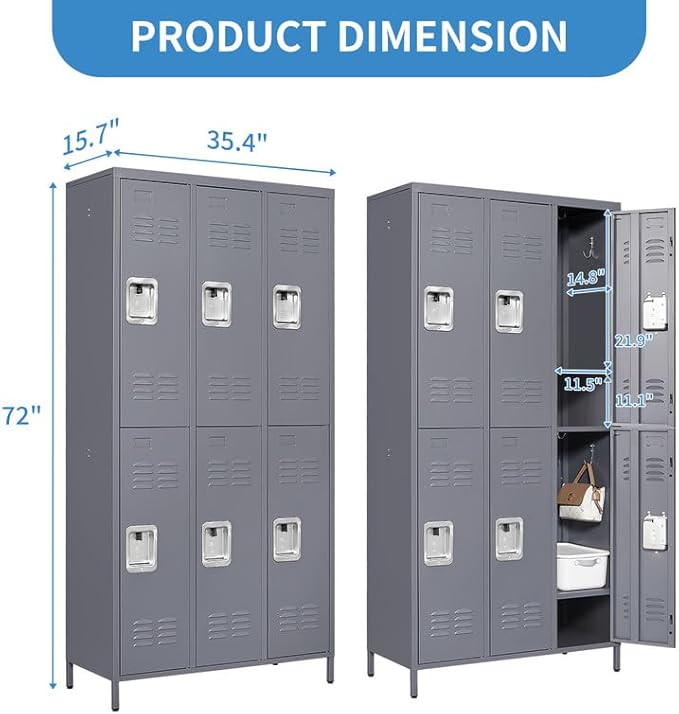 6 Door Locker with Lock, Metal Storage Locker Cabinet with - Image 3