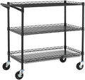 Finnhomy 3 Tier Heavy Duty Commercial Grade Utility Cart, Wire Rolling Cart with Handle Bar, Steel Service Cart with Wheels, Kitchen Carts on Wheels, Metal Cart Shelf Size 18" D x 36" W, NSF, Black by Finnhomy