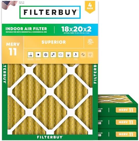 Filterbuy 18x20x2 Air Filter MERV 11 Pet & Allergy Defense (4-Pack) by Filterbuy