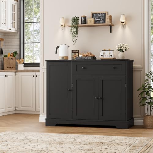 HOSTACK 41" W Kitchen Sideboard Buffet Cabinet, Small Coffee Bar, Black - Image 5