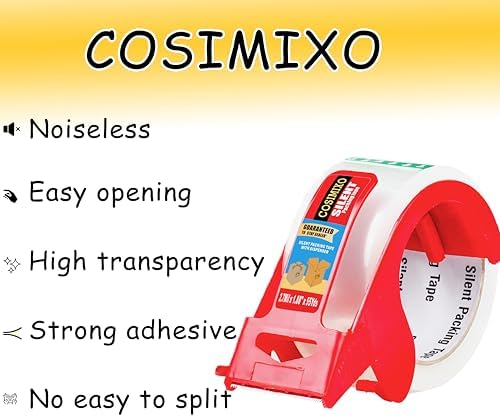 2-Pack No Noise Clear Packing Tape with Dispenser,2.7mil x 1.88" x 55Yds Heavy Duty Noiseless Packing Tape,Clear Packaging Tape for Shipping, Industrial Grade Moving Tape for Boxes COSIMIXO - Image 6