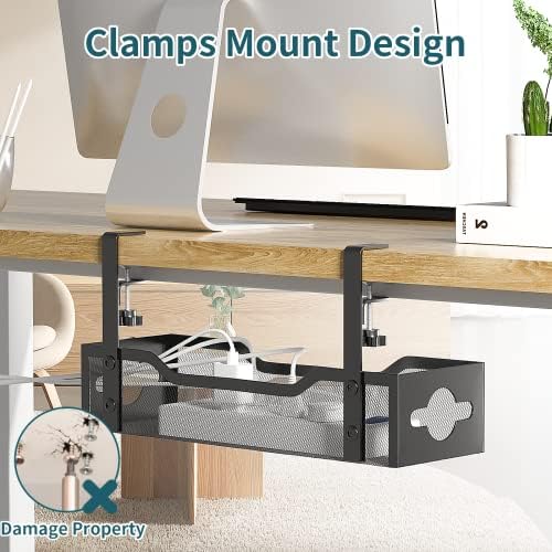 Under Desk Cable Management Tray 3 Pack, Cable Management Under Desk No Drill, Cable Organizer with Clamp for Wire Management, Cord Organizer for Office, Home - No Damage to Table (Black) - Image 2