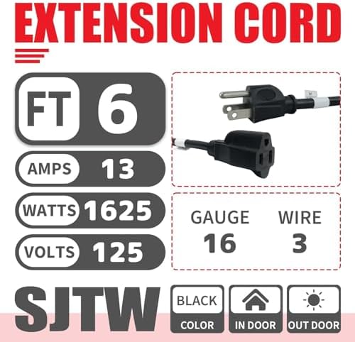 EP 6 FT Outdoor Extension Cord, 16/3 SJTW Heavy Duty Black 2PK, ETL Listed - Image 2
