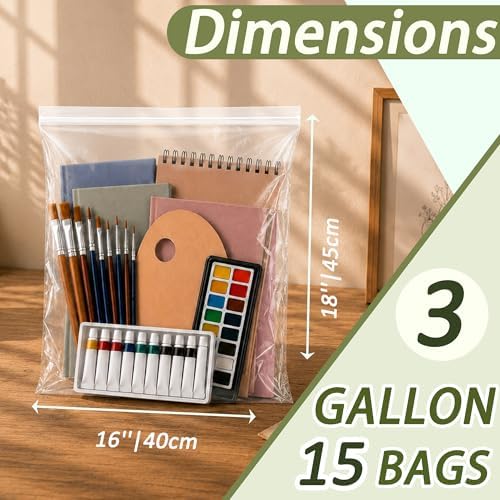 15 Pack 3 Gallon Extra Large Clear Plastic Zipper Bags - Image 2
