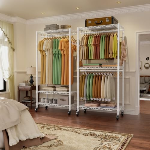 Golpart Heavy Duty Rolling Clothes Rack Wheels Portable Metal Garment Rack - Image 2