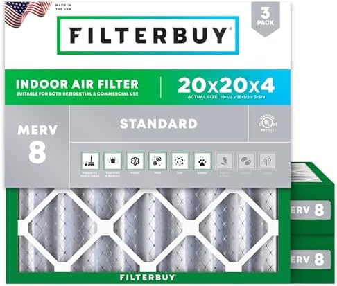 Filterbuy 20x20x4 Air Filter MERV 8 Dust & Allergy Defense (3-Pack) by Filterbuy
