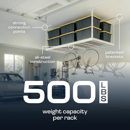 MonsterRax 4x8 Overhead Garage Storage Rack, White, 24"-45" Height - Image 4