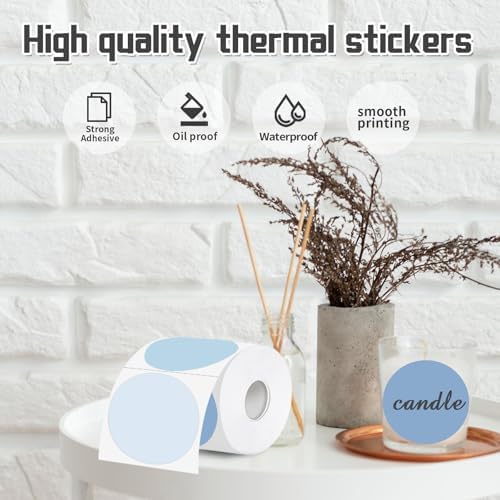 3 Inch Thermal Label,Blue Round Thermal Printer Label,Waterproof Thermal Stickers for DIY Logo Design,Name Tag,Thanks Card 300 Labels/Roll (Blue) - Image 4