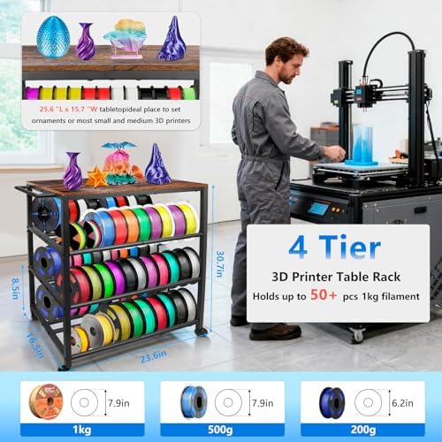 3D Printer Filament Storage 4-Tier 3D Printer Stand with Storage Printer Shelf with Wheels, Heavy Duty 3D Filaments Storage Shelf Printers Cart for Workshop, Studio, Garage - Image 2