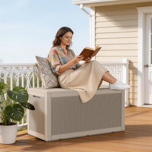 Mars Villa 100 Gallon Outdoor Storage Box, Deck Box Waterproof, Grey - Image 3