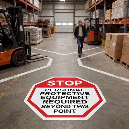 5 Pcs Stop Personal Protective Floor Sticker, 17" x 17" - Image 5