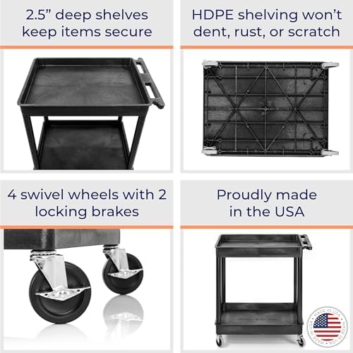 Stand Steady Tubstr Large 2 Shelf Utility Cart Supports Up to 200 lbs - Heavy Duty Deep Tub Cart, Rolling Storage Cart & Tool Cart for School, Office, Warehouse (32 x 24in) - Image 4