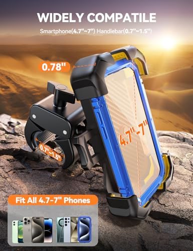 JOYROOM Motorcycle Phone Mount, [1s Auto Lock][100mph Military Anti-Shake] Bike Phone Holder for Bicycle, [10s Quick Install] Handlebar Phone Mount, Compatible with iPhone, Samsung, All Phone, Yellow - Image 5