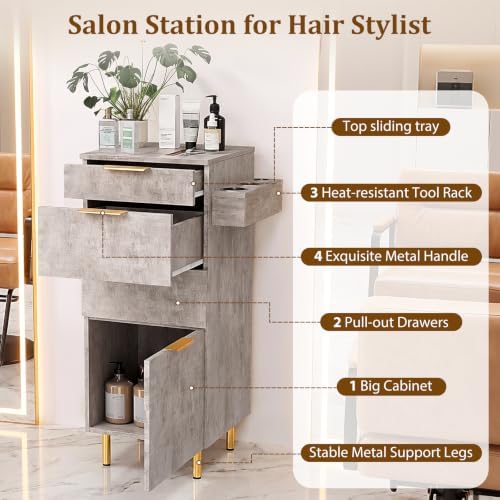 OmySalon Salon Station for Hair Stylist, 4‑Drawer Barber Storage Cabinet with Hot Tool Holder, Adjustable Shelf, Salon Organizer for Barbershop, Beauty Spa Equipment, Grey - Image 6