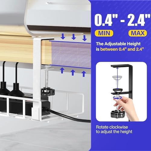 Under Desk Cable Management Tray 2 Pack, Xpatee Upgraded Wire Management No Drill No Screws, Cable Tray with Clamp for Wire Organizers, Computer Cord Rack for Office, Home - No Damage to Desk White - Image 4
