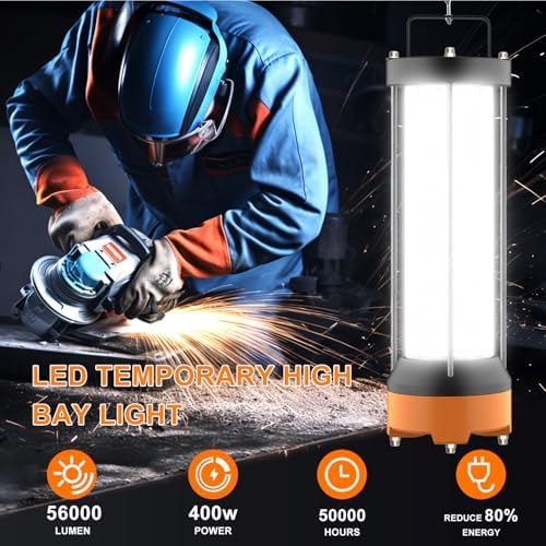 400W LED Temporary Work Light, 56000 LM 5000K Daylight White IPX8 Waterproof Job Site Construction Lighting, High-Brightness Portable Temp Lighting for Outdoor and Industrial Use - Image 4