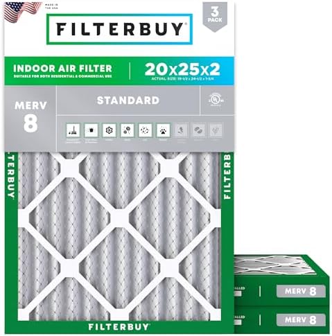 Filterbuy 20x25x2 Air Filter MERV 8 Dust & Allergy Defense (3-Pack) by Filterbuy