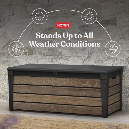 Keter Signature Collection 120 Gallon Resin Deck Box Organization and Storage Box for Patio Outdoor Cushions, Throw Pillows, Garden Tools and Pool Supplies, Walnut - Image 3