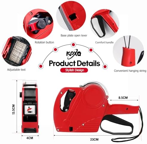 MX5500 Pricing Tag Gun with 5500 pcs White Label Gun Stickers & 3 Extra Inker Rollers, Pricing Label Gun, 8 Digits Retail Pricing Gun and Labels for Grocery Store, Food (Red) - Image 2