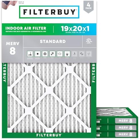 Filterbuy 19x20x1 Air Filter MERV 8 Dust & Allergy Defense (4-Pack) by Filterbuy