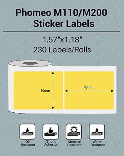 Phomemo Yellow Labels, 1.57"x1.18" M110/M100/M220/M108 Thermal Stickers - Image 2