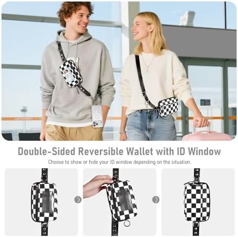 Tiostep Clip and Go Strap for Phone with Wallet Crossbody Phone Lanyard Adjustable and Detachable RFID Wristlet Wallet (Black White Checkered, Medium) - Image 5