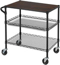 Finnhomy 3 Tier Heavy Duty Commercial Grade Utility Cart with Wood Top, Wire Rolling Cart with Wheels and Handle Bar, Kitchen Carts on Wheels, Metal Cart with 600 LBS Capacity, Black by Finnhomy