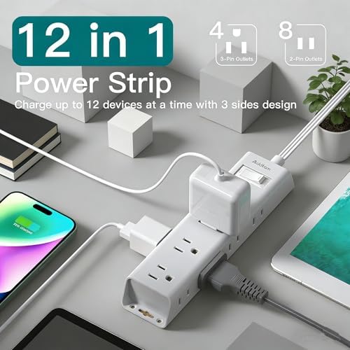 Flat Plug Extension Cord 15FT, Power Strip Surge Protector with 12 Outlets - Image 2