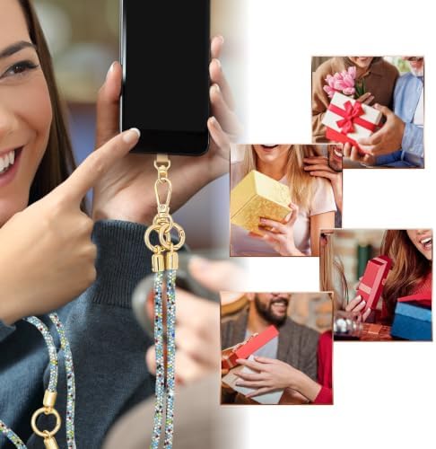 Crystal Phone Strap Crossbody and Wrist Lanyard, Anti Theft Layered & Wrist Strap Cell Phone Neck for Women - Image 4