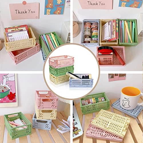 4 Pack Mini Foldable Plastic Small Baskets for Organizing and Storage, Collapsible Storage Crate for Home Bedroom Office Classroom Drawer Organizers (5.9x3.9x2.2in) Mini Size - Image 4
