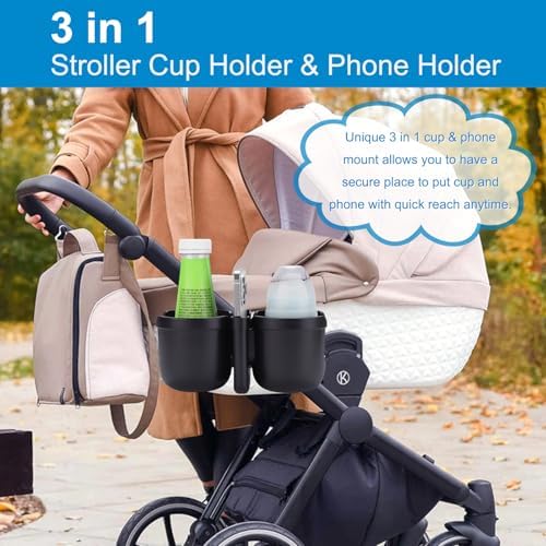 Accmor Stroller Cup Holder with Phone Holder, Bike Cup Holder, Walker Scooter Wheelchair Cup Holder Attachment, Universal Cup Holder for Uppababy Graco Strollers - Image 3