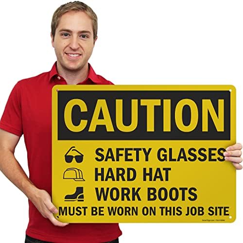 SmartSign 18 x 24 inch “Caution - Safety Glasses, Hard Hat, Work Boots Must Be Worn” OSHA Metal Sign, 80 mil Laminated Rustproof Aluminum, Black and Yellow - Image 5