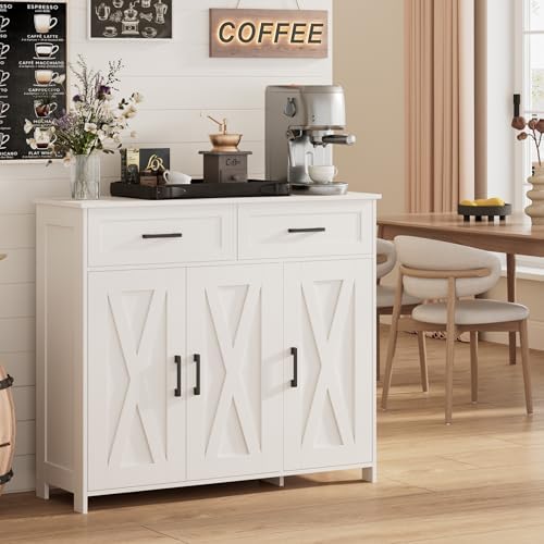 Homhedy Coffee Bar Storage Cabinet with Drawers, Kitchen Buffet Cabinet by Homhedy