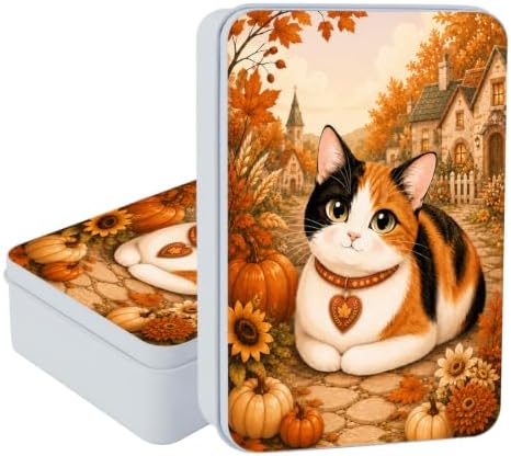 Autumn Pumpkin Calico Metal Tin Box with Lid,Storage Container by Unknown