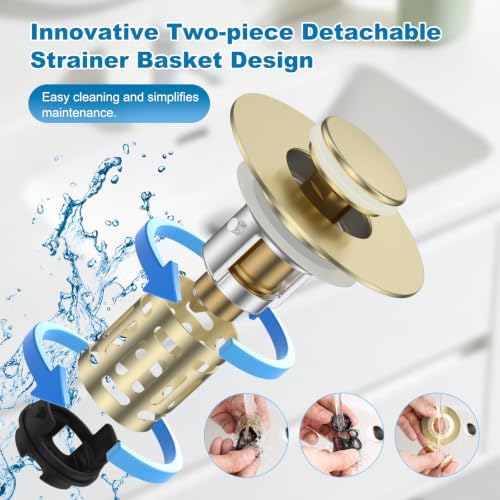 Hibbent 2 Pack Bathroom Sink Drain Strainer, 3 in 1 Pop Up Stopper - Image 3