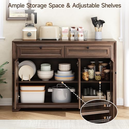 ONBRILL 48 Inches Sideboard Buffet Cabinet with Storage, Brown - Image 4