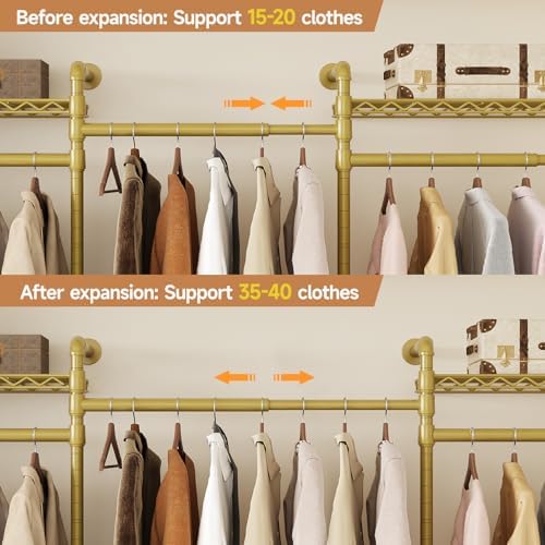 3-Bay Industrial Pipe Closet System, Wall Mounted Garment Racks, Gold - Image 5
