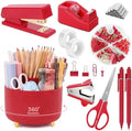 SKYDUE Red Office Supplies Set, Pencil Holder for Desk, Stapler, Tape Dispenser, Scissors,Clips and 1000pcs Staples, Office Decor for Women, Red Desk Accessories by SKYDUE