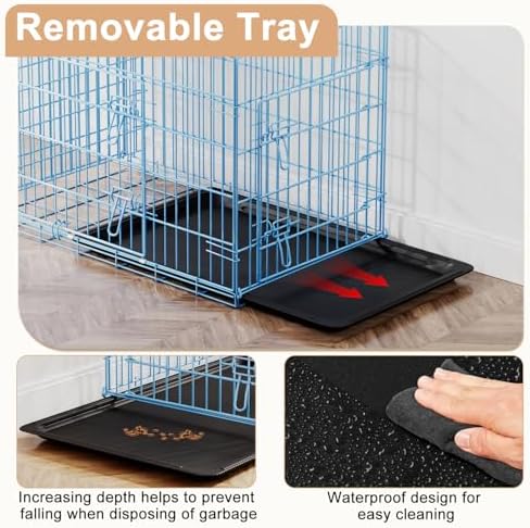 FDW | 30" Foldable Metal Dog Crate | Blue | Cage for Medium Dogs - Image 4