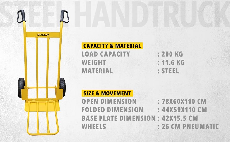Stanley SXWTD-HT535 Steel Hand Truck, Yellow, 200 kg - Image 4