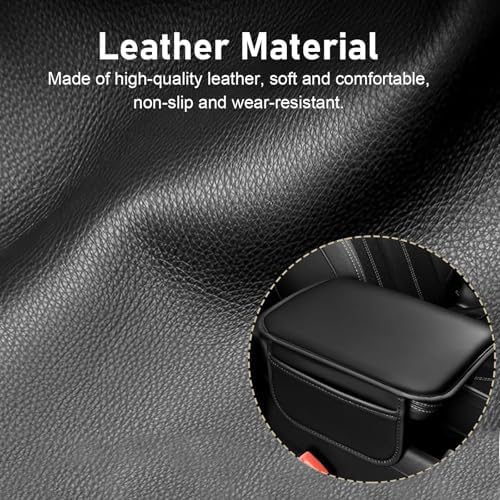Car Center Console Cover, Leather Car Armrest Cover with 2 Side Storage Bags, Waterproof Anti-Scratch Soft Auto Middle Console Protector, Universal Arm Rest Pad for Vehicle SUV Truck(Black) - Image 4