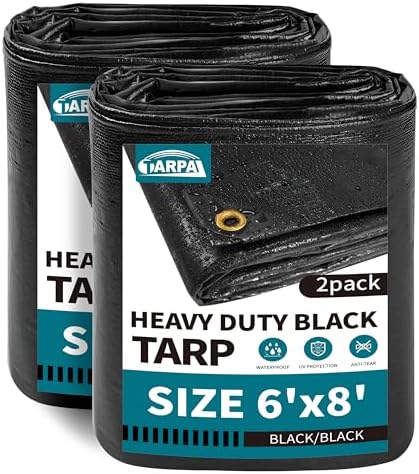 TARPAL tarp Waterproof 6x8 Feet Black 14mil Heavy Duty tarps by TARPAL
