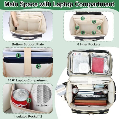 SIYNPAV 5-Wheeled Rolling Teacher Bag with Detachable Trolley, 15.6 Inch Laptop Sleeve & Accordion File Organizer, Large Capacity Teacher Tote with Cup Holder for School Office, Black - Image 3