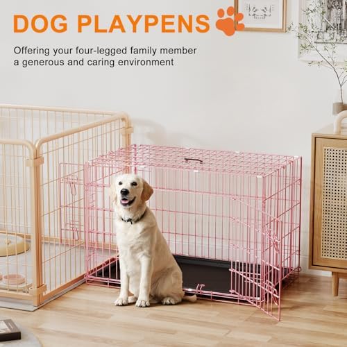 FDW | 36" Foldable Metal Dog Crate | Pink | Cage for Medium Dogs - Image 2