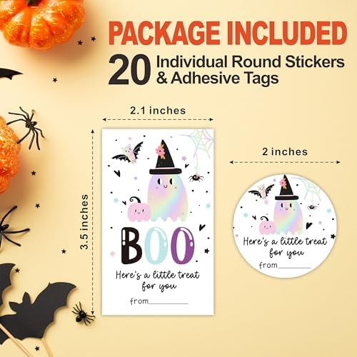 40 Pcs Halloween Theme Stickers -Lovely Laser Ghost -20 Round & 20 Tag Shaped Self-Adhesive Labels for Party Gifts, Packaging Bags, Envelope Sealing - Party Supplies for Halloween Decoration -A05 - Image 2