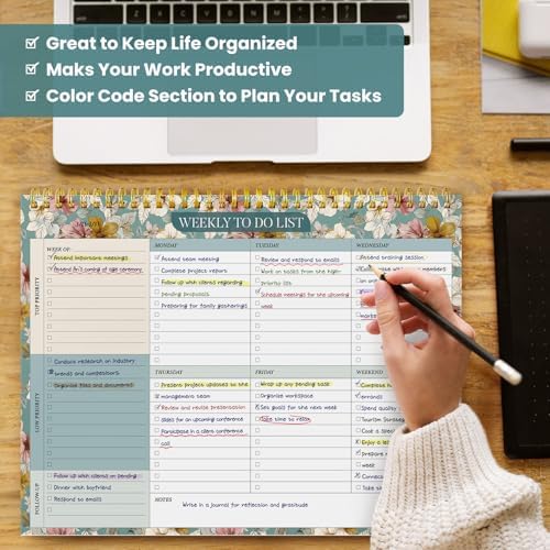 Weekly To Do List Notepad with 52 Undated Sheets（8.5"×11"）- Undated Weekly Planner Notepad for Office Desk Accessories and Supplies - Teal Petals - Image 7